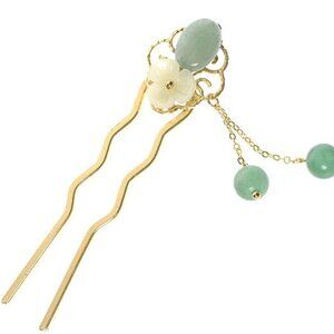 Jade Flower Hair Pins Women Girls Hair Stick Retro Hanfu U Shape Accessories